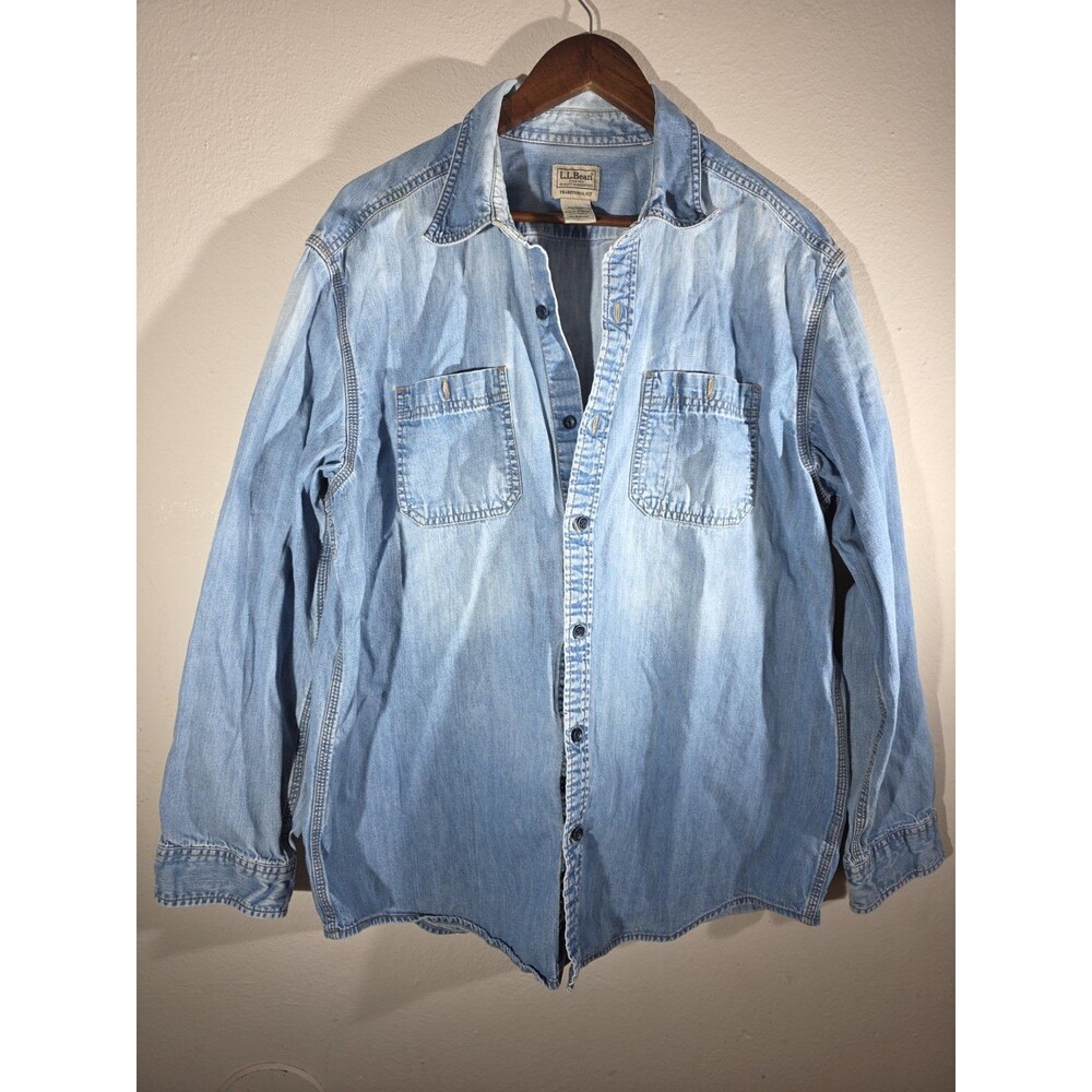 LL Bean Shirt Mens XL Denim Button Down Jean Western Cowboy Vintage